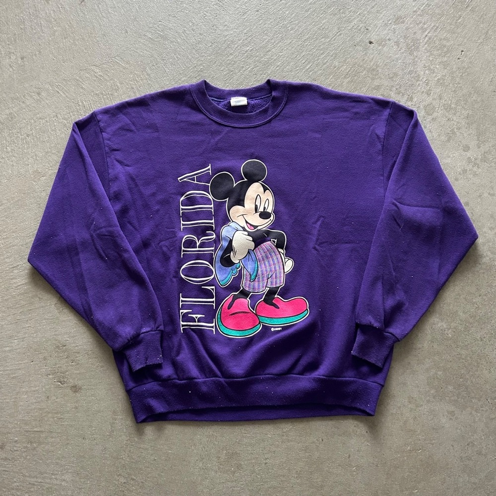 Vintage 80s Disney Mickey Mouse Sweatshirt Size XL Purple Crewneck Florida USA